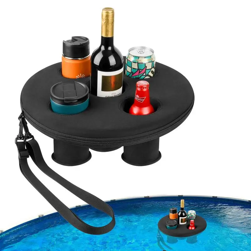 Floating Drink Holder Summer Sea Bucket Cup Holder 5 Holes Drink Float Swimming Pool Inflatable Table Bar Tray For Pool Parties