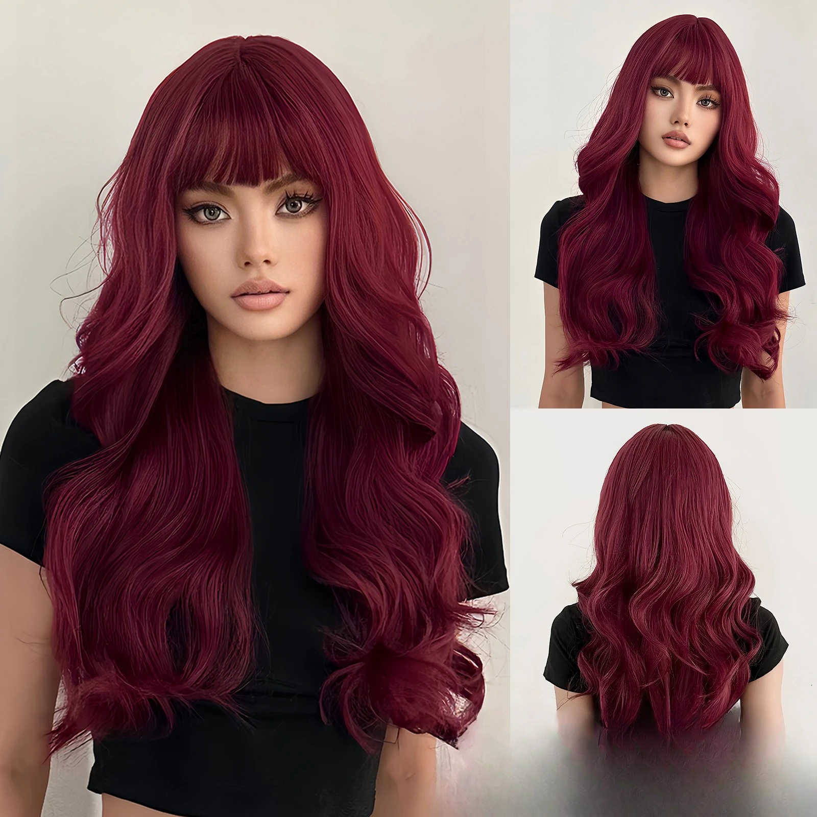 

cos wig Sea King red white hair color long curly hair with bangs natural big waves hot-selling red wig woman