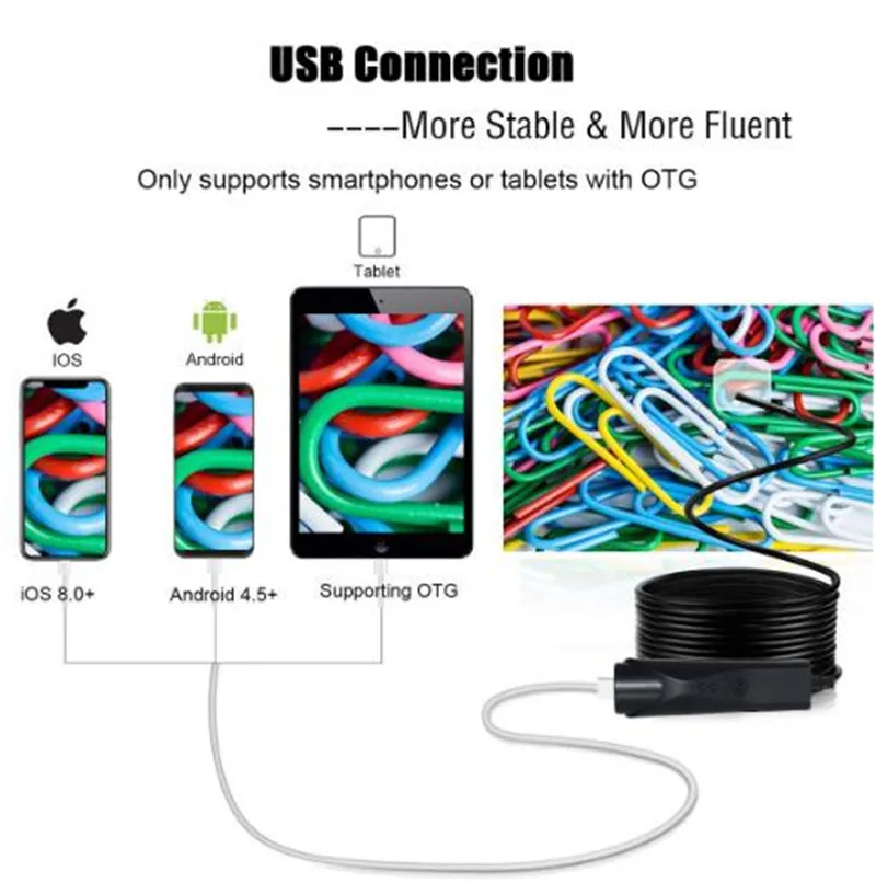8mm 2MP 1200P OTG USB Endoscope For ISO&Android PC Water-proof IP66 CMOS Borescope Inspection Digital Microscope Camera Otoscope