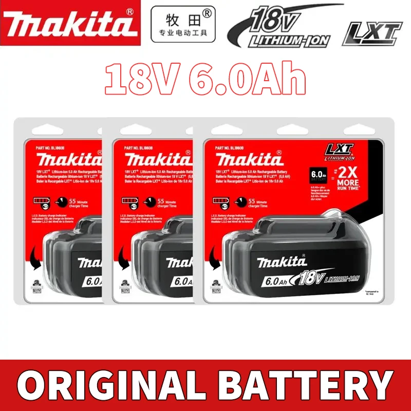 

100% Оригинальный аккумулятор Makita 18В 6.0Ач для электроинструментов BL1860B BL1850B BL1840B BL1830B BL1815, зарядное устройство DC18RC