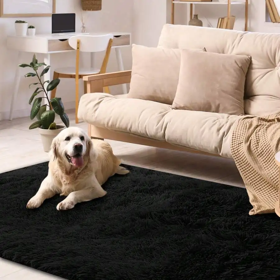 Burgundy Red Fluffy Shaggy Area Rug - Soft Non-Slip, Decorative for Living Room/Bedroom