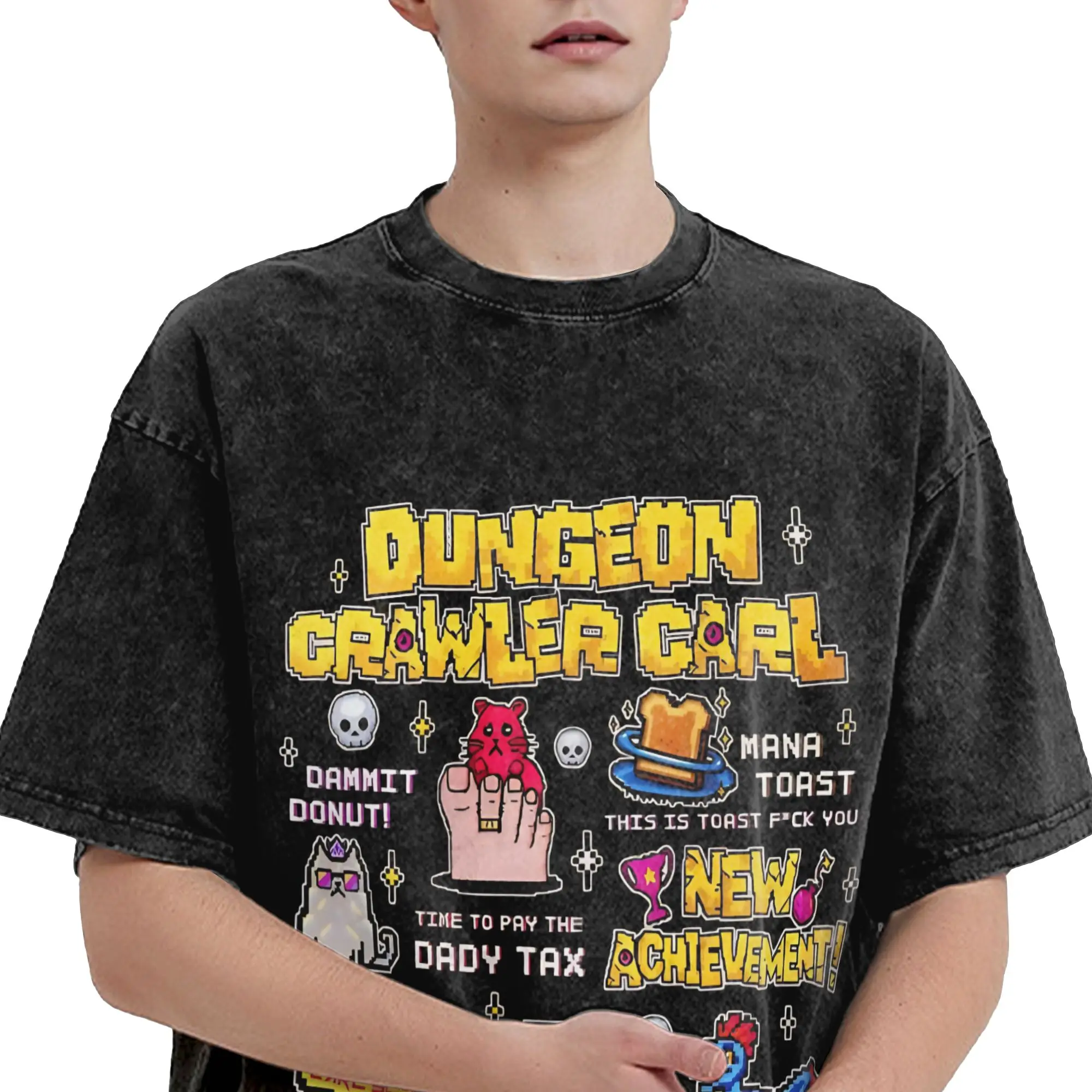 Carl And The Princess Donut and Mongo Dungeon Crawler Carl  Washed T Shirt Streetwear T-Shirt  Tee Shirt Men Women