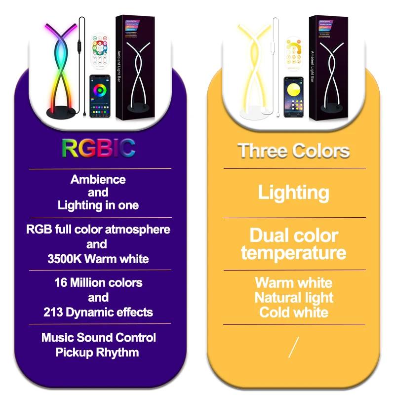 Barra de luz nocturna LED RGBIC, Control de sonido de música, lámpara ambiental de ritmo de recogida, aplicación de Control remoto para habitación, TV, juegos, luz ambiental