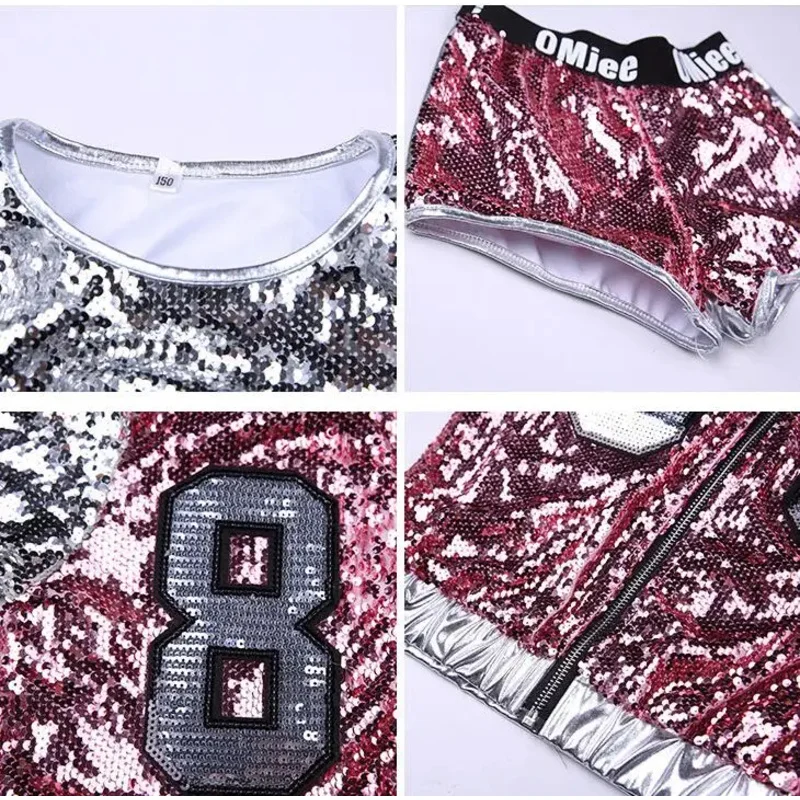 Crianças lantejoulas hip hop roupas para meninas jaqueta colheita regatas camisa shorts jazz dança traje de salão dança streetwear