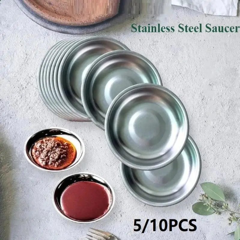 5/10 Stück 9CM Edelstahl Runde Teller Flache Servierplatten BBQ Picknick Camping Lebensmittelbehälter Geschirrset