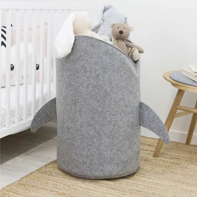 1PC Cute Shark Shaped Kids Toy Storage Basket Multi-Functional Premium Felt Home Laundry for Baby Toys and Clothing