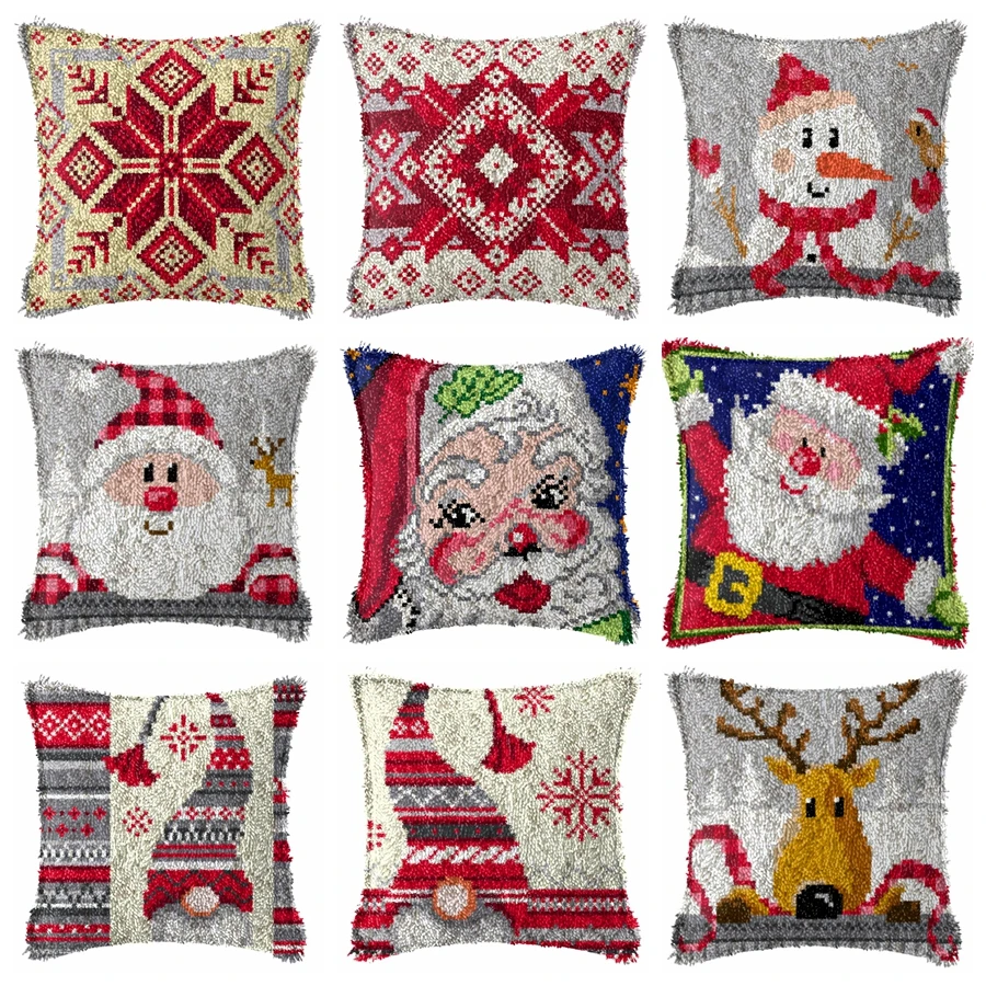 

DIY Christmas Style Latch Hook Kits Smyrna Pillowcase Knot Pillow Package Latch Hook Kit Set For Needlework Embroidery Cushion