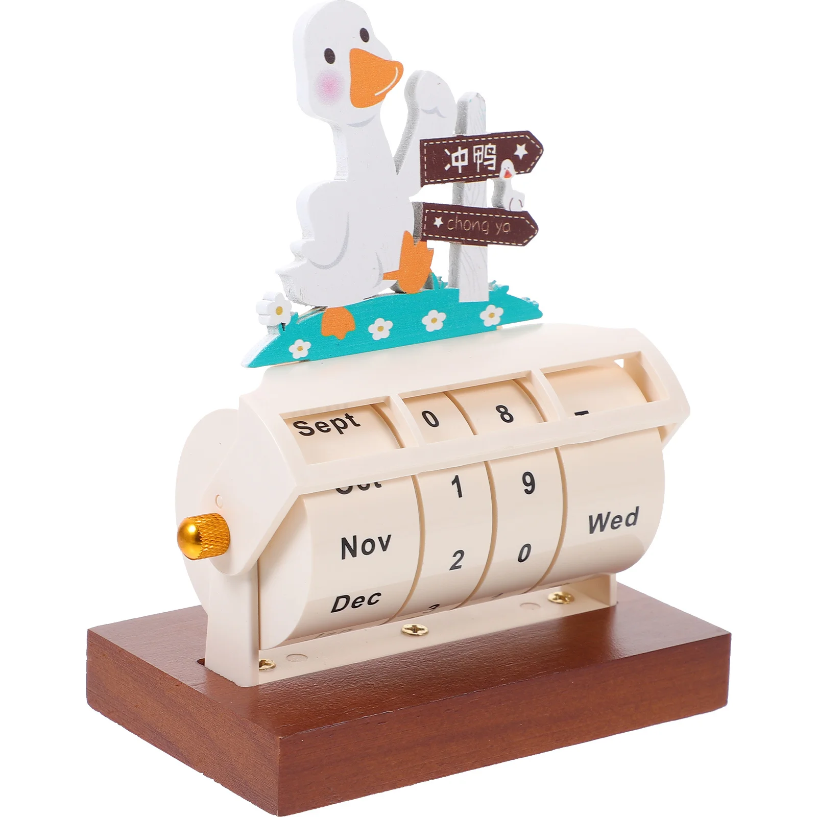 

2024 Wooden Cartoon Duck Perpetual Desk Calendar Rotatory Table Calendar Home Office Accessory Home Accessory Office Supply