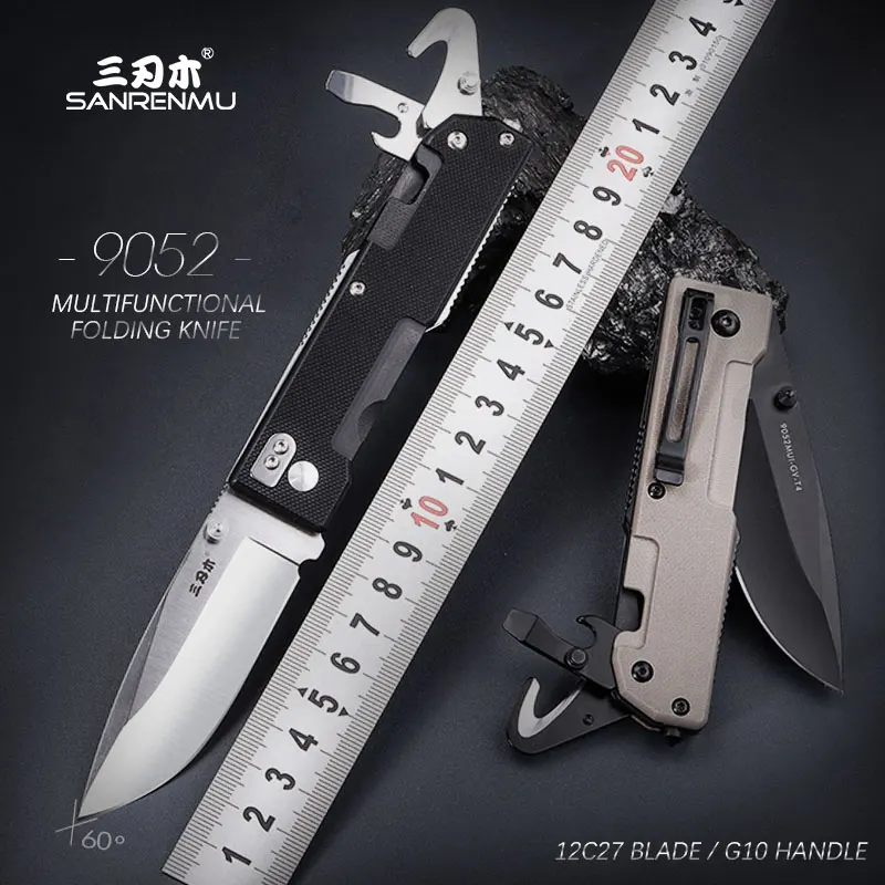 SANRENMU 9052 Multifunctional Folding Knife Outdoor Camping Survival Tool Edc Pocket Folding Knife 12c27 Blade G10 Handle