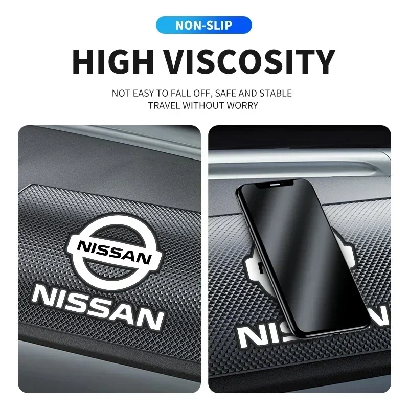 Car Silicone Non-Slip Mat Interior Console Emblem Badge Anti-Slip Pad For Nissan X-trail Qashqai Note Juke Sentra Patrol Navara