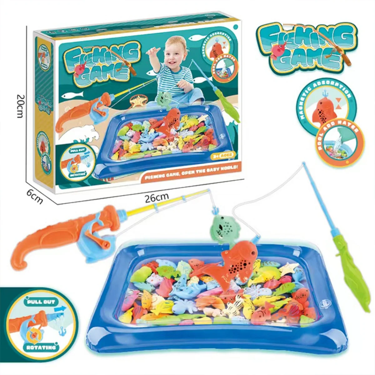 Magnetic Fishing Game 48 PC Ocean Sea Floating Fish Colorful Animals ，Kiddie Pool Bathtub Game for Age 3 4 5 6 Year Kids Toddler