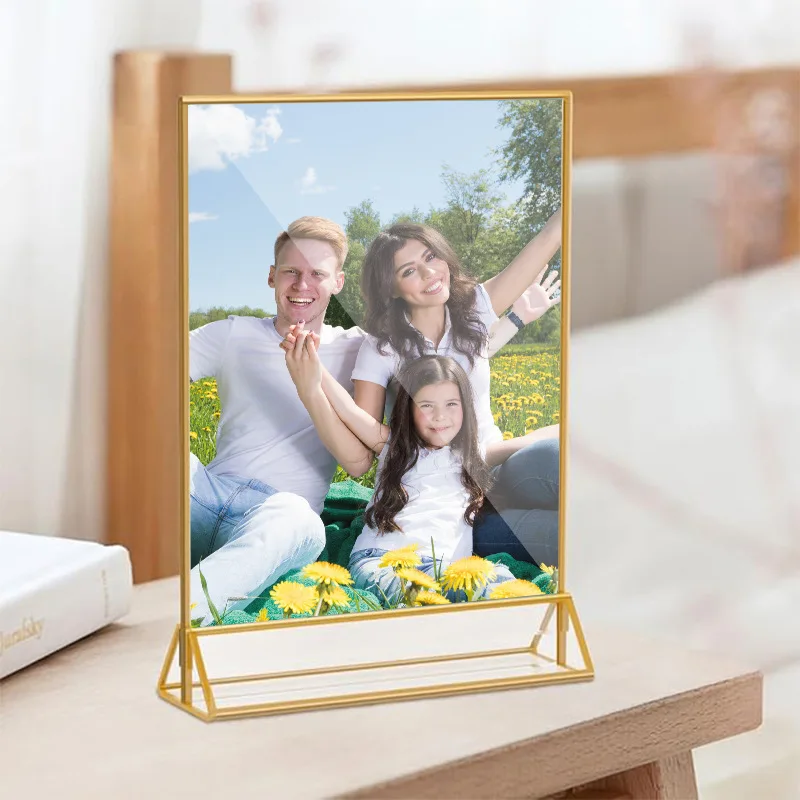 5 Pieces 130x180mm Gold Edge Acrylic Sign Holder Display Stand Restaurants Menu Paper Card Holder Price Label Photo Poster Frame