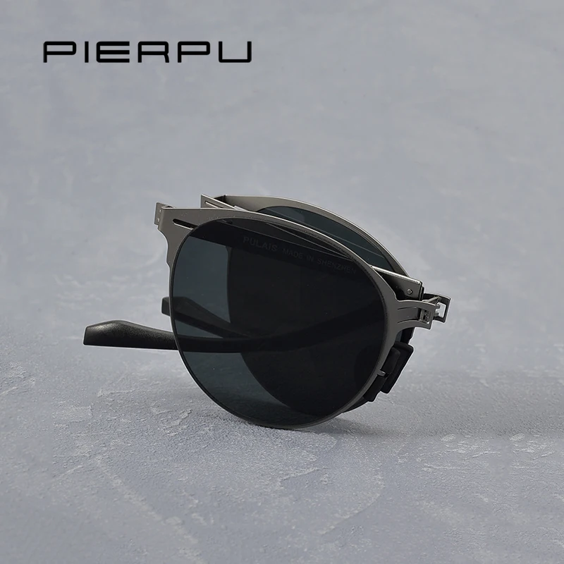 High-quality Fashion Round Foldable Sunglasses Men Women Vintage Folding Without screws Frame stainless steel Sun Glasses UV400