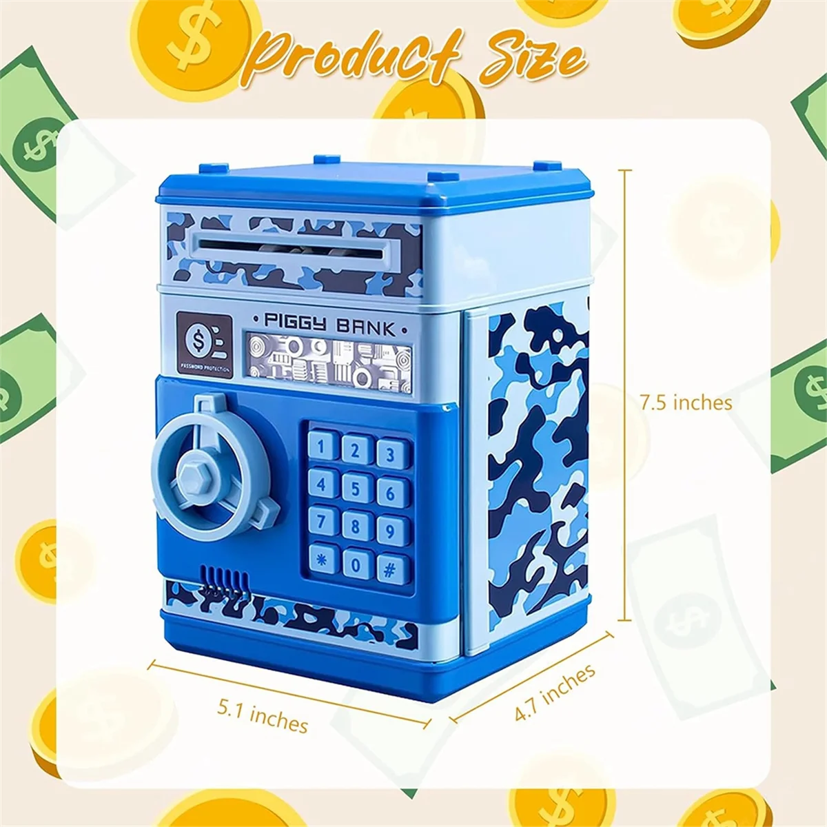 ATM Piggy Bank for Boys Girls, ATM Coin Bank Money Saving Box with Password, for Adults with Auto Grab Bill Slot Green