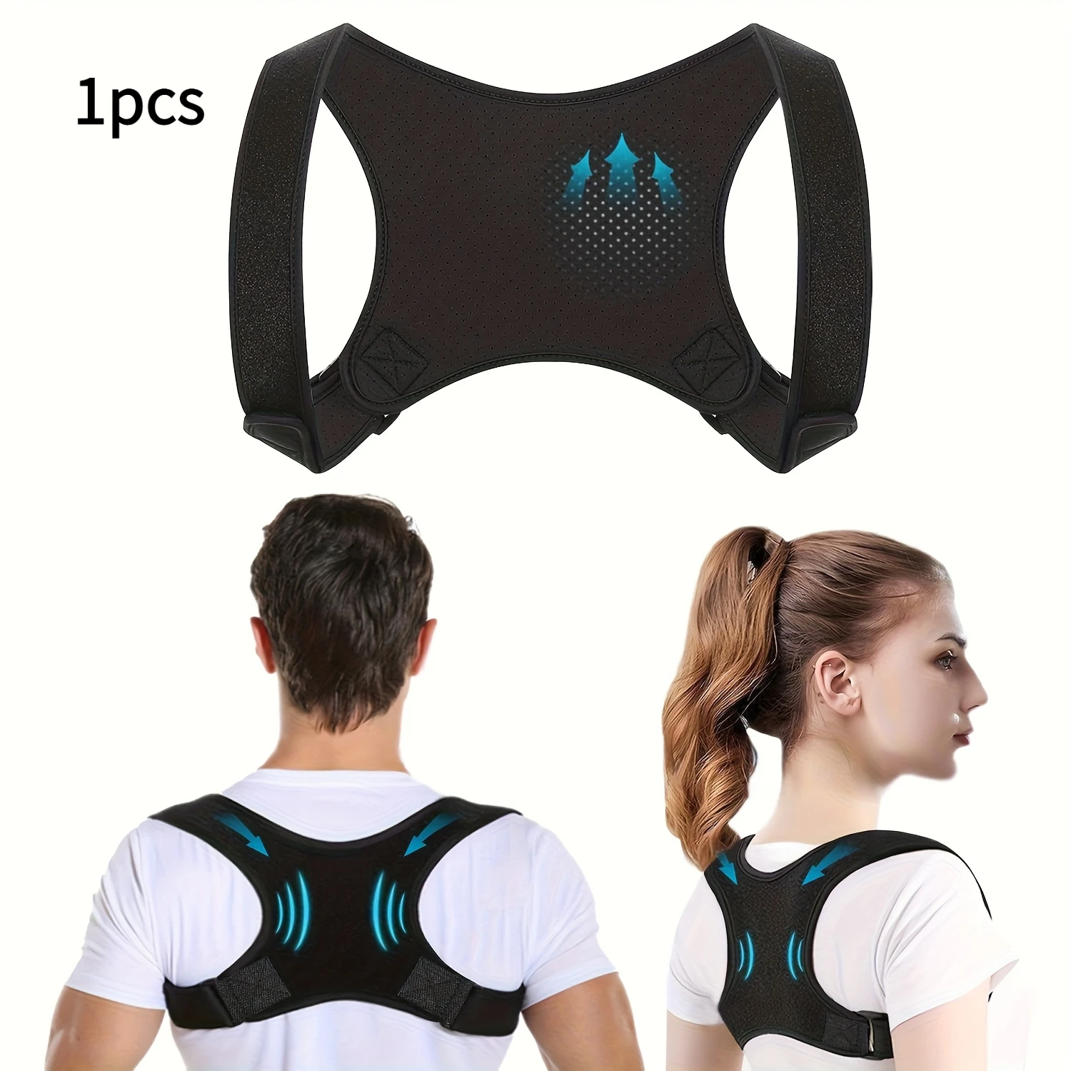 

Unisex Adjustable Posture Correction Back Support Strap - Breathable, Non-Slip, Ergonomically Designed, Sitting, Standing, Traveling - Comfortable Fit, Hand Wash, No Battery Required