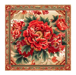 14CT 38 x38cm Red Flowrers ricamo, Set punto croce fai da te Kit ricamo completo, punto croce stampato, decorazione della parete di casa 42 colori