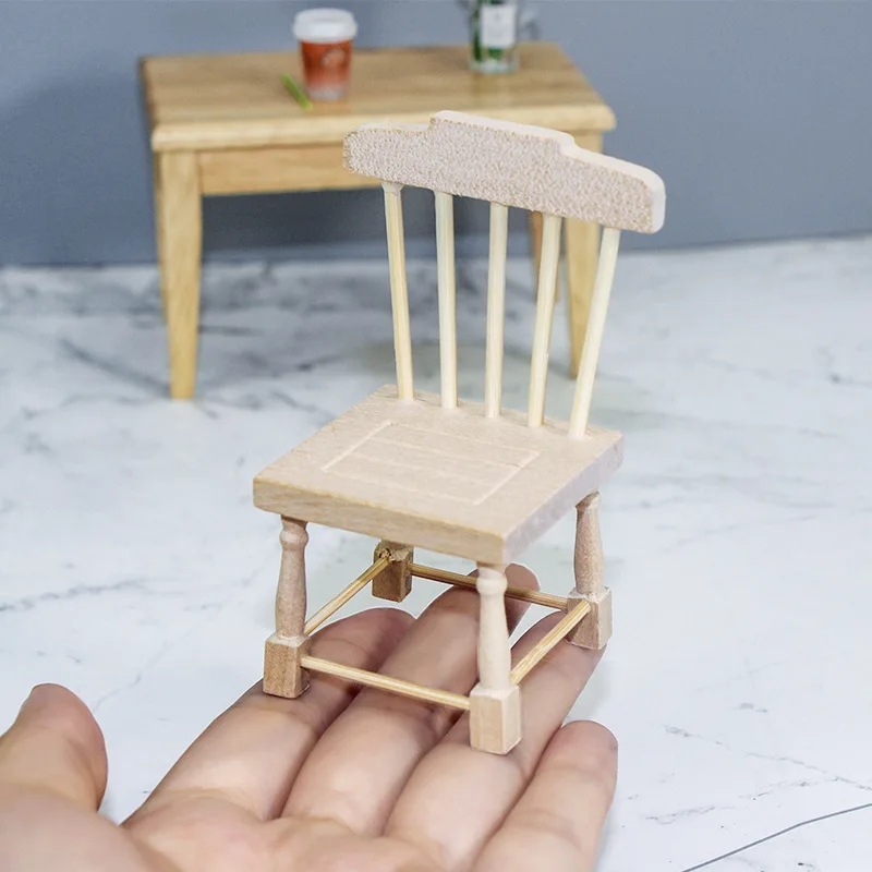 Ob11 BJD Dolls House Kitchen Furniture Accessories Mini Vintage Dining Wooden Chair Dollhouse Miniature Items Pretend Play Toys