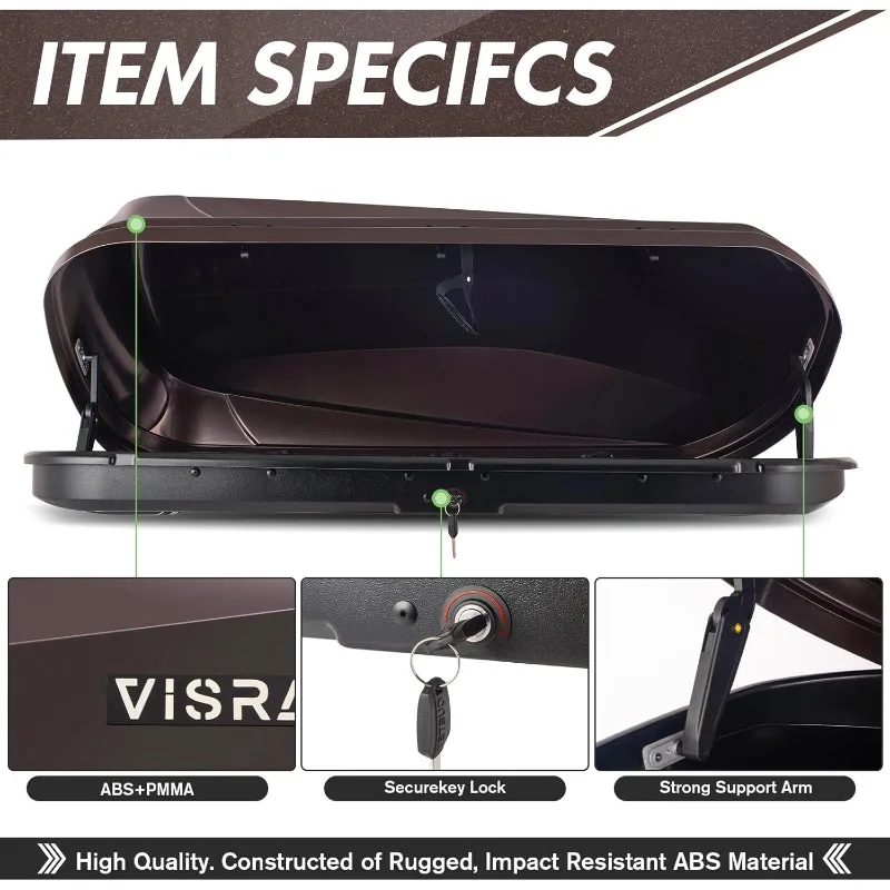 صندوق حمل البضائع على السطح، سقف صلب عالي التحمل مع مفاتيح أمان، صندوق شحن على السطح مقاوم للماء، 62 (طول) × 31 (عرض) × #4