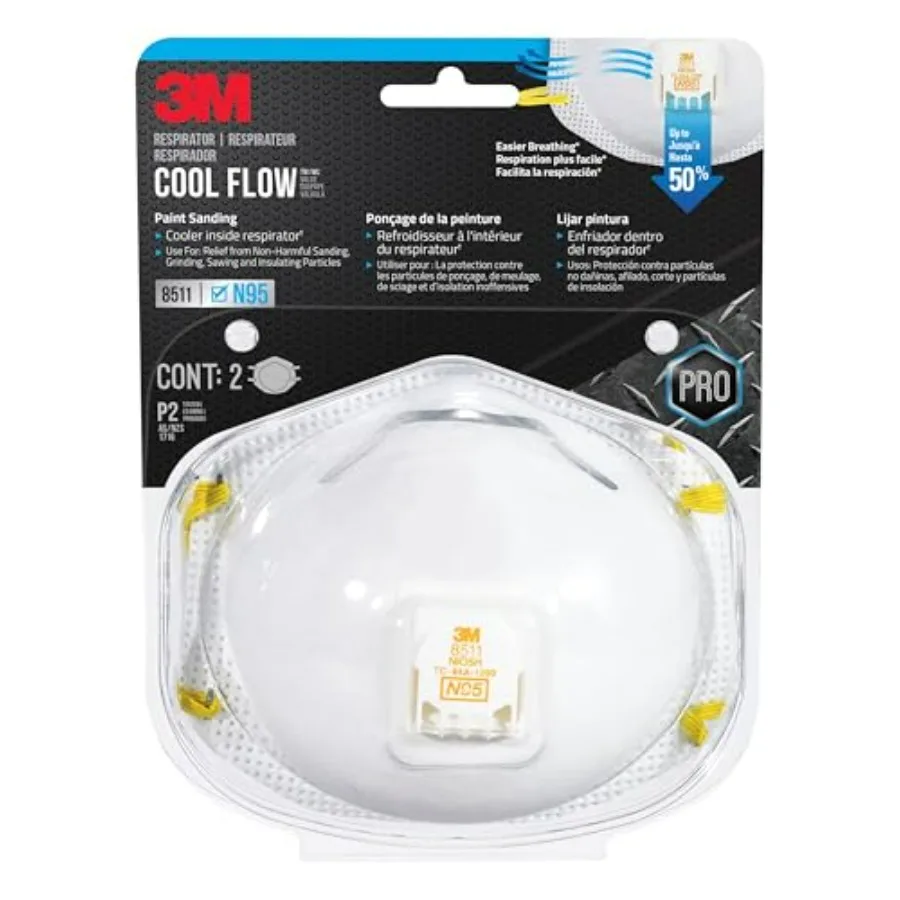 

N95 Respirator 8511, Cool Flow Valve, 2 Pack, NIOSH-APPROVED, Advanced Filter Media For Easy Breathing, Comfortable For Long Pe