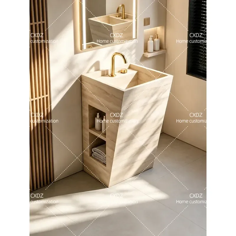Custom Hotel Villa Travertine Slate Pillar Basin Outdoor Courtyard Washbasin Integrated Sink Hand Pool
