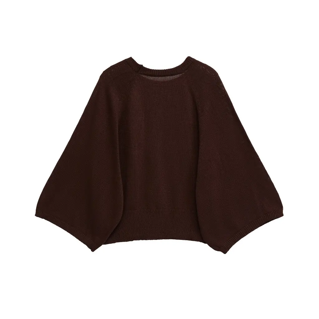 

Street Style Loose Fit Round Neck Solid Color Knitted Top Batwing Sleeve Women's Fashionable European And American Style Top