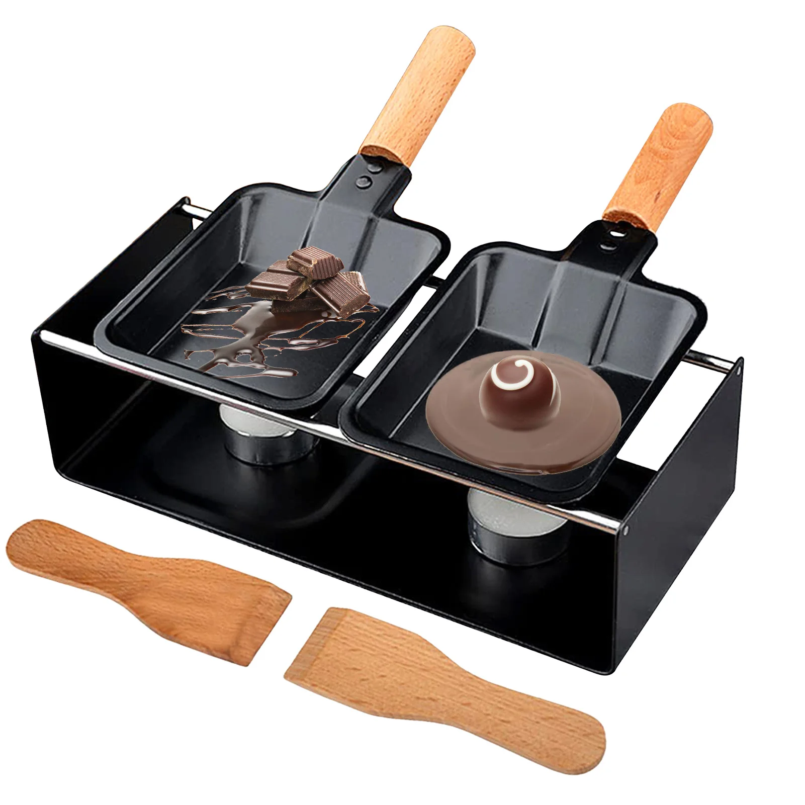 Cheese Melter Pan Small Non-Stick Candlelight Pan With Spatula Portable Carbon Steel Mini Cheese Melting PanWith Wooden Handle