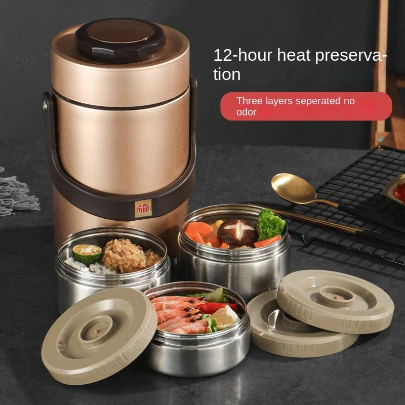 Large Capacity Bento Lunch Box 304 Stainless Steel Portable Vacuum Insulation Leak-Proof Food Storage Container Outdoor Thermos