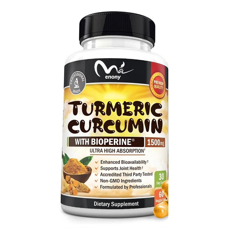 Black pepper, curcumin 1500mg, high absorption supplement, containing 95%, non GMO joint support, 60 capsules