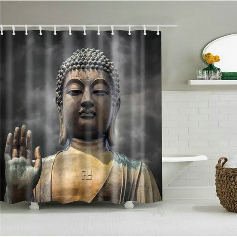 Buddha Shower Curtain Hook Fabric Cloth Bath Decor Bathroom Accessories Set Polyester Washable