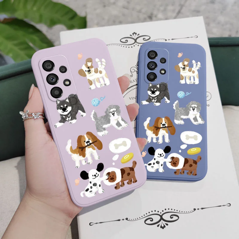 Chalk Drawing Dog Case For Samsung Galaxy A73 A53 A33 A23 A13 A03 A72 A52 A52S A32 A22 A12 A02 A02S A71 A51 A31 A21S 4G 5G Cover