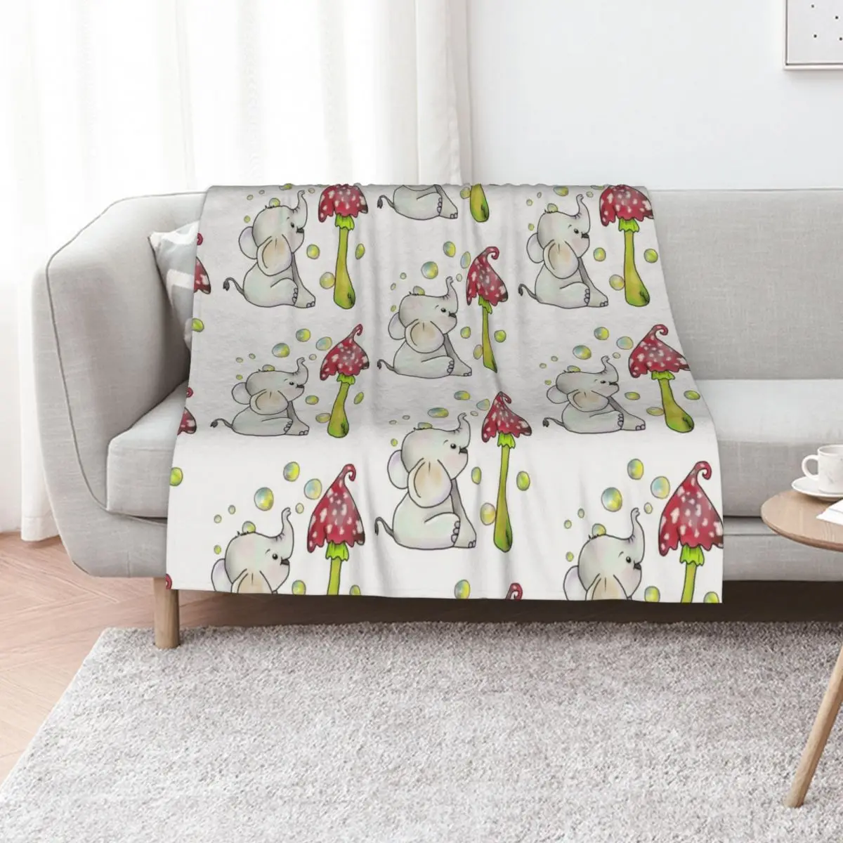 Elephant and mushroom Throw Blanket Luxury Designer Soft Plaid blankets and throws Baby wednesday Warm Blankets