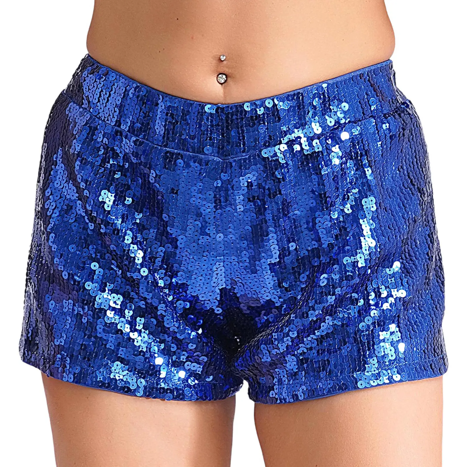 Womens Glitter Sequins Hot Pants Elastic Waistband Fully Lining Shiny Rave Shorts Sequin Booty Shorts Pole Dance Costume