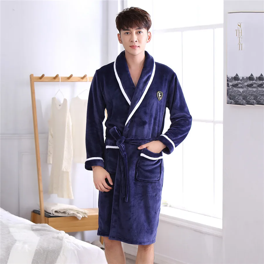 Plus Size 3XL Winter Coral Fleece Sleepwear Flannel Robe Kimono Bathrobe Gown Nightwear Loose Thickened Home Wear Loungewear