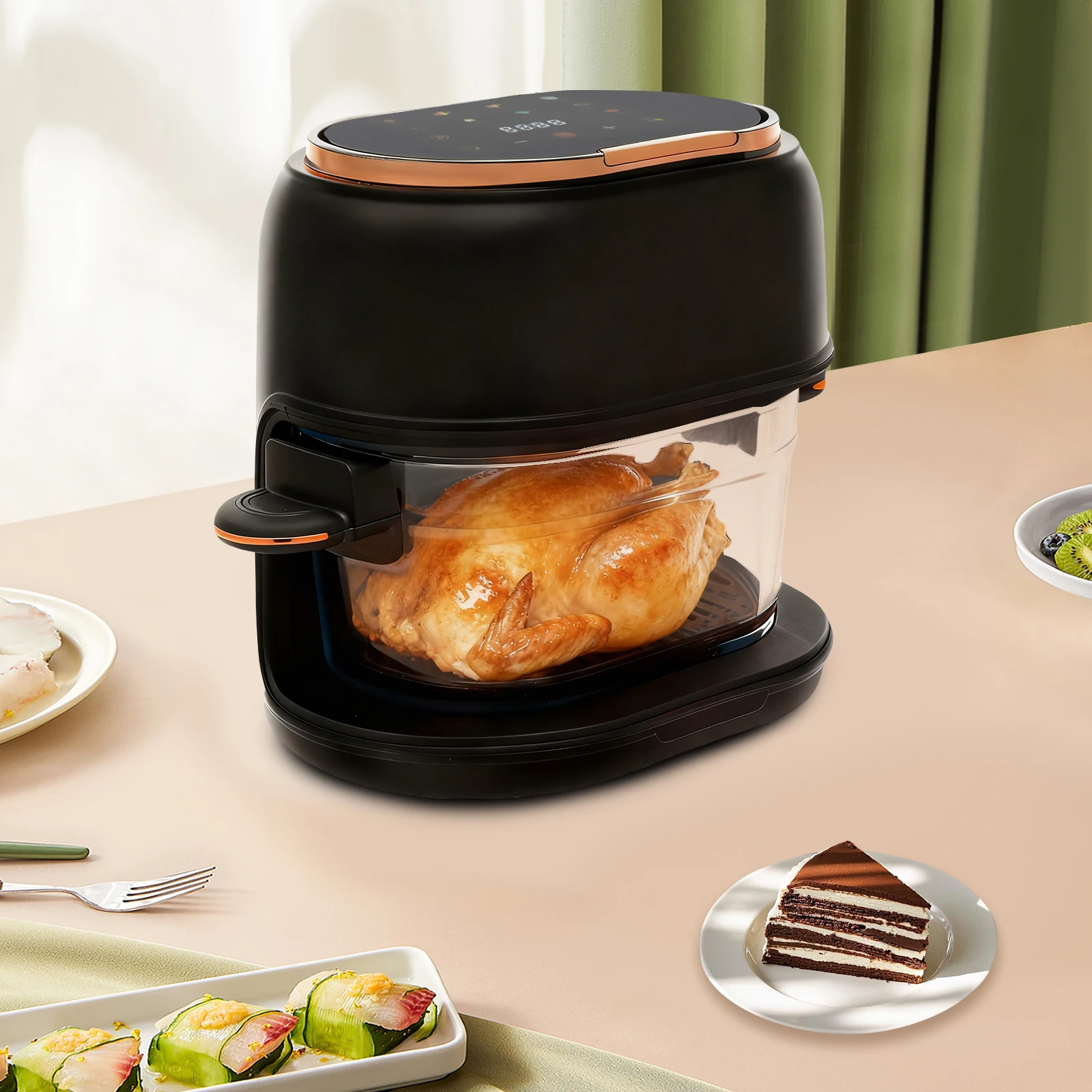 

29*22*29cm 900W Black Adjustable Air Fryer Assembly Hot Air Fryer with Visible Baking Basket Touch Screen