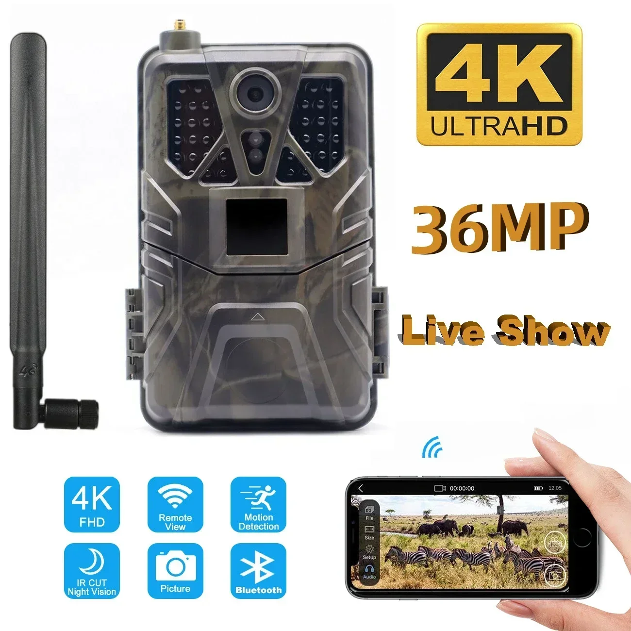 HC-910pro 4G Hunting Camera Outdoor 4K Live Video APP Control Trail Camera 36MP Hunting Cameras  IP66 Wildlife Night Vision