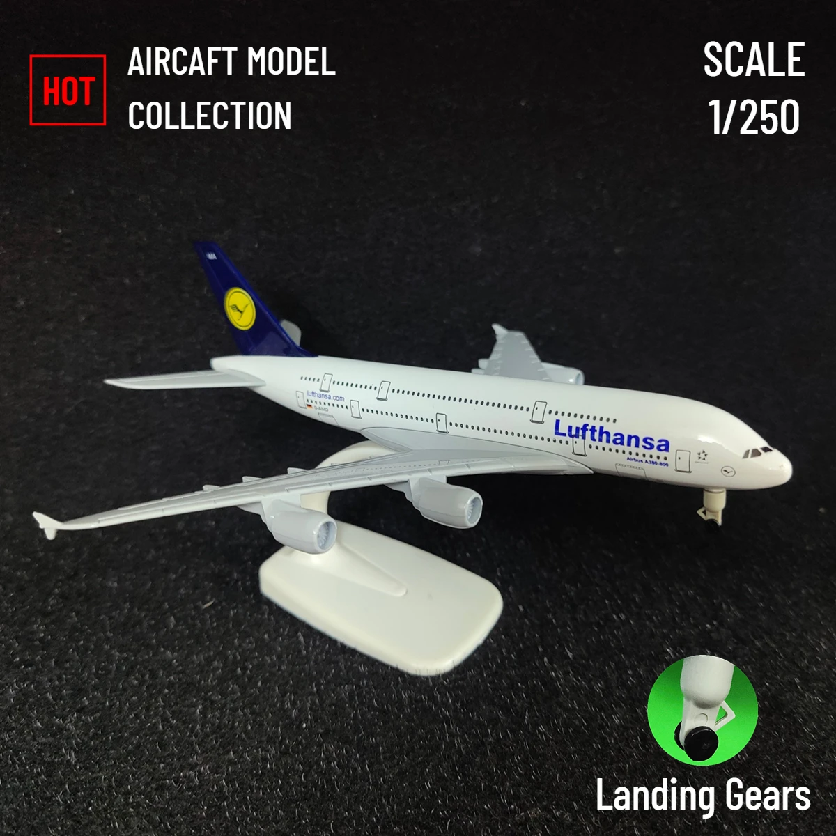 Scale 1:250 Metal Aircraft Replica, Lufthansa A380 Airplane Aviation Model Miniature Art Room Decoration Kid Fidget Boy Toy