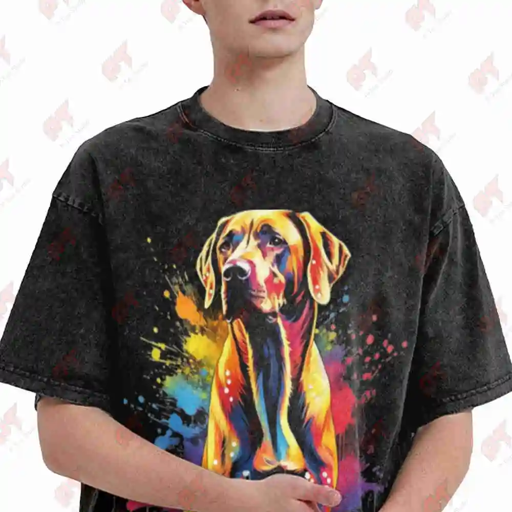 Rhodesian Ridgeback Cute Dog Vintage Washed Tee Pure Cotton T-Shirt