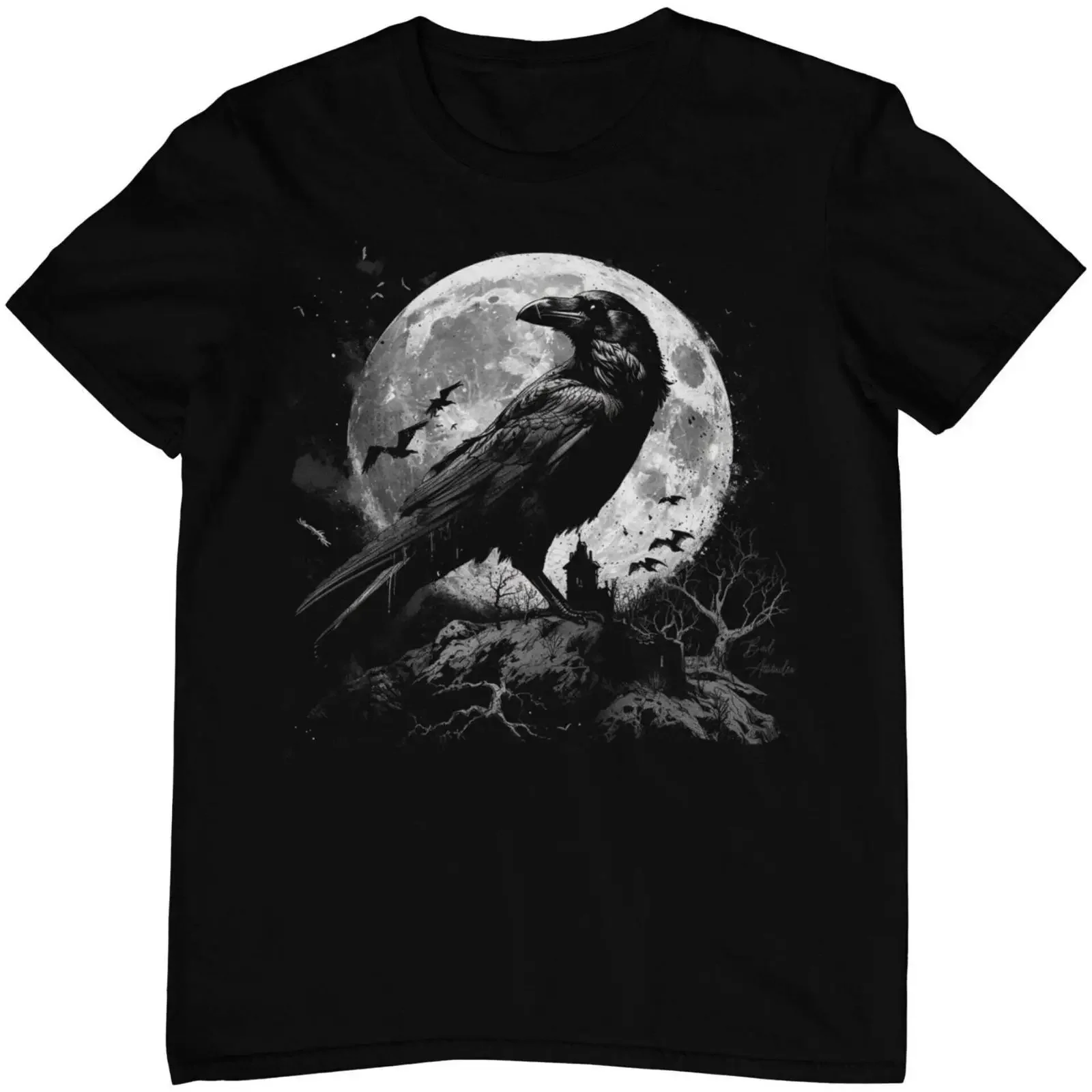 Camiseta gótica Rabe Vollmond, estética grunge, arte oscuro, Ravencore, pagano, gótico, cuervo sobre luna, fantasía, brujería, vintage, lavado.