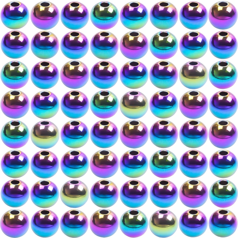 

10 шт./лот 4/5/6/8/10 мм, круглые бусины из нержавеющей стали радужного цвета, маленький шар с отверстиями для рукоделия, дизайнерские изготовления ювелирных изделий, аксессуары