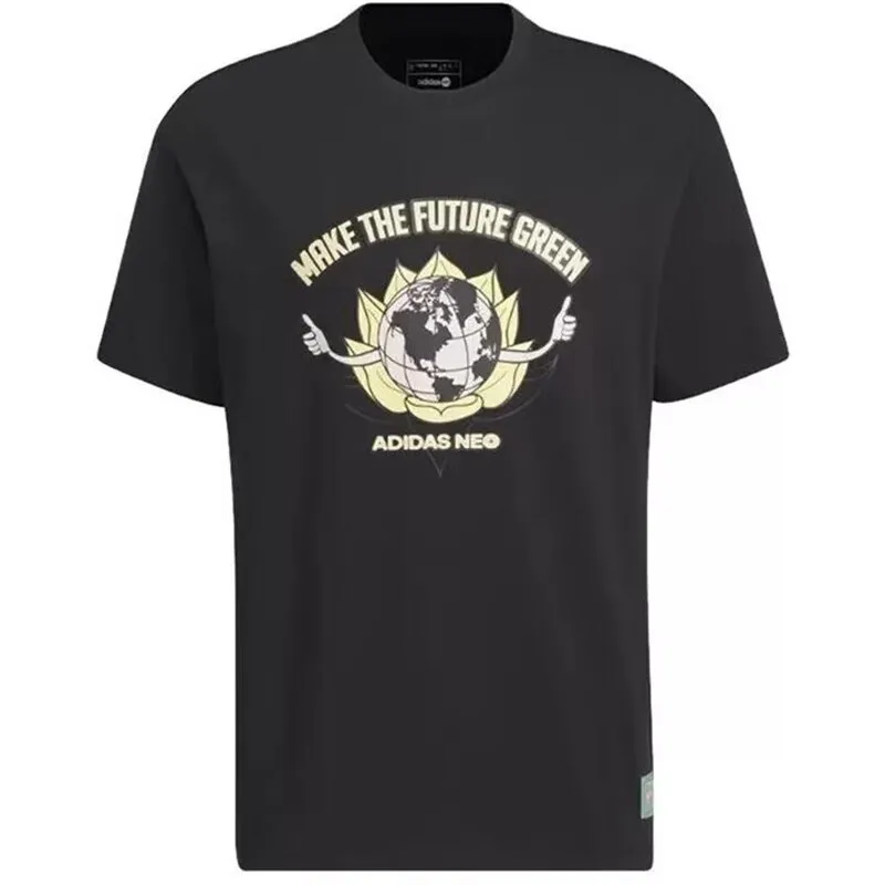 

Adidas neo Black Short - sleeve T - shirt with an Environmental Theme. The Eye - catching Slogan Combined with Creative Patterns
