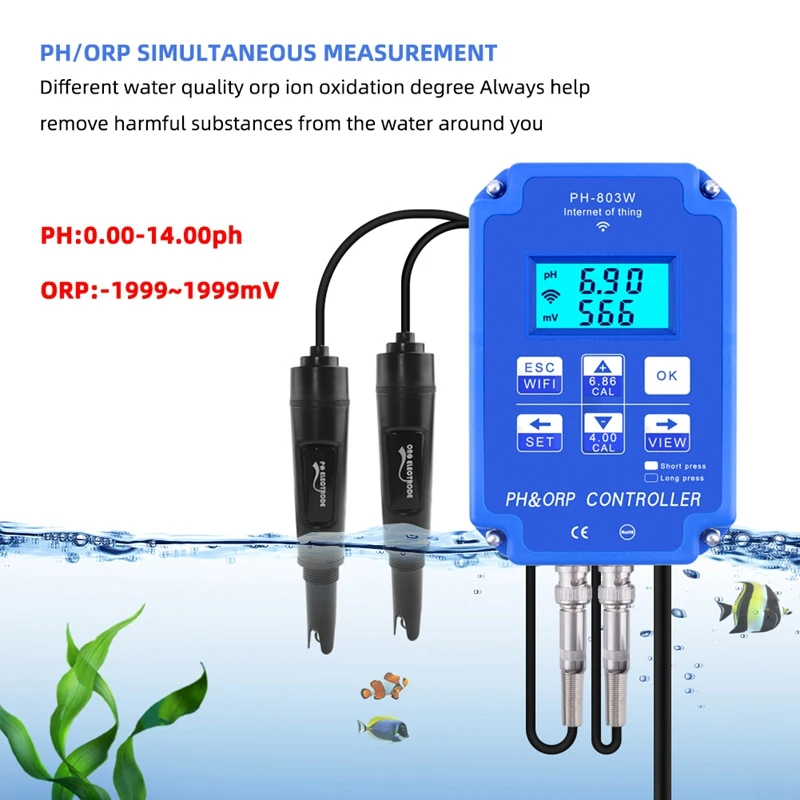 AT44-Digitale PH Wifi ORP Redox 2 In 1 Controller Monitor Uitgangsvermogen Controle Elektrode Sonde BNC Voor Aquarium