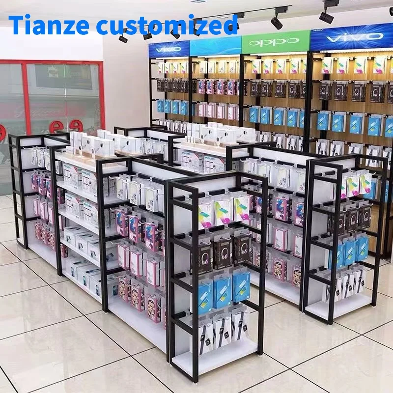 

（customized）Cheap electronic product display stand shop double side mobile accessories shelving metal phone display shelf