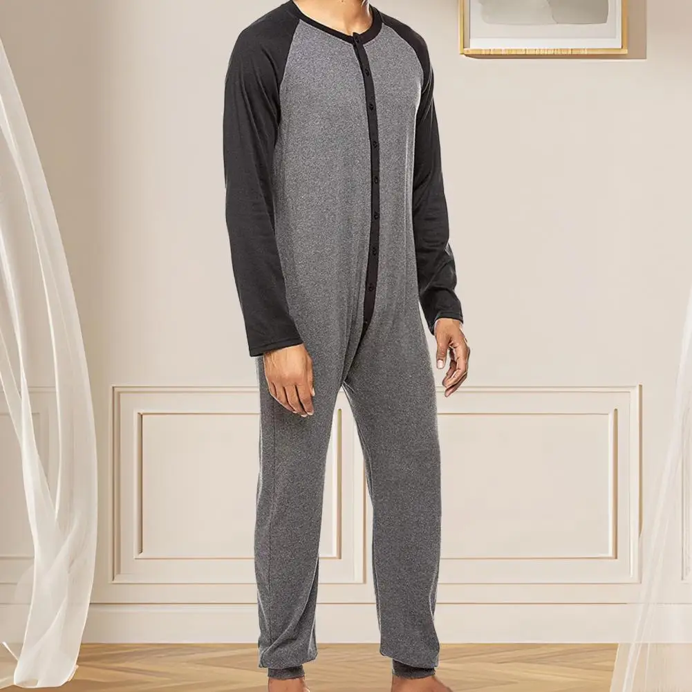 Мужские пижамы на пуговицах, уютные мужские цельные пижамы с застежкой спереди на пуговицах, одежда для сна с длинными рукавами, комбинезон для теплая домашняя одежда Ab