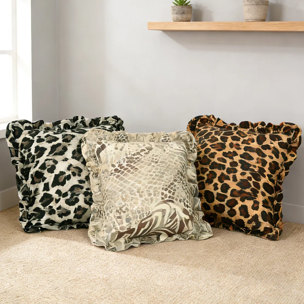 Fashionable Leopard Print Cushion Cover Soft Velvet Ruffle Edge Pillow Covers Decorative 45*45cm Pillow Case for Sofa Home Decor