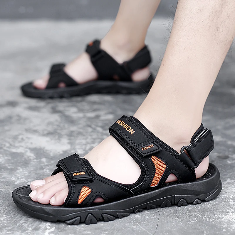 2024 Summer Men\'s Sandals Outdoor Beach Sports Shoes Leather Roman Sandals Lightweight Open Toe Sandals Plus Size 38-48