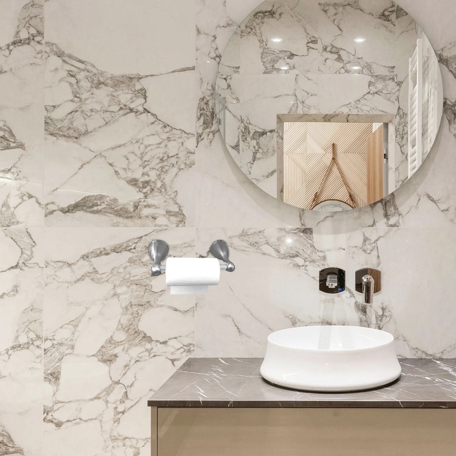 حامل ورق التواليت من الفولاذ المقاوم للصدأ بلمسة نهائية من الكروم، قضيب زنبركي محمل مناديل الحمام، بديل سهل التركيب