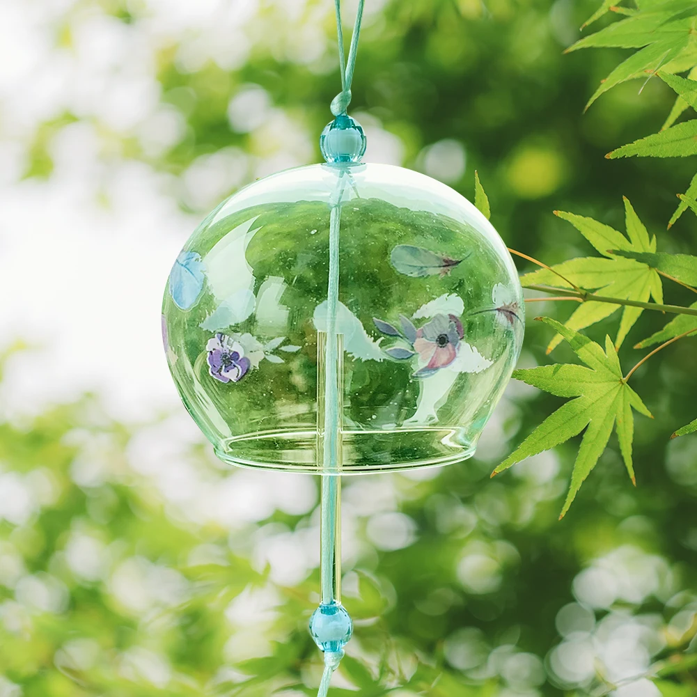 Japanese-style Handmade Painted Flowers Feather Glass Wind Chimes
