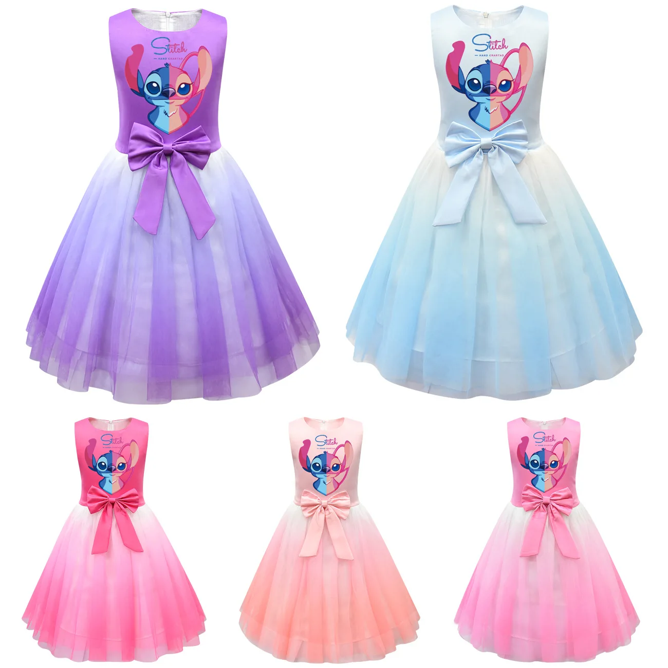 Girl's Dress Cute Casual Sleeveless Dress Girl's Creative Cartoon Dress Stitch Girl's Mesh Fluffy Dress Princess Dress