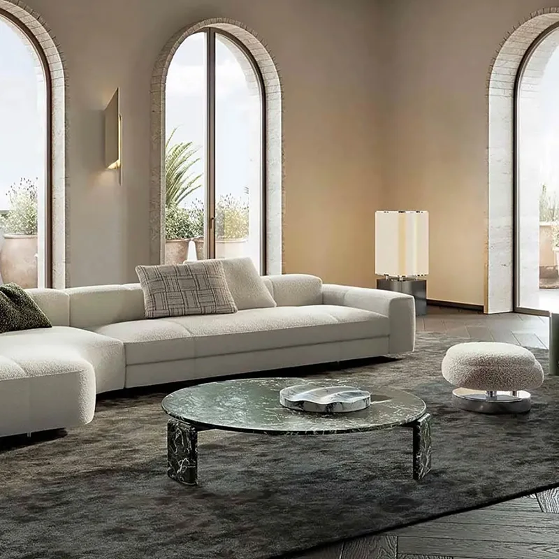 Italian minimalist round coffee table large flat coffee table home green marble countertop