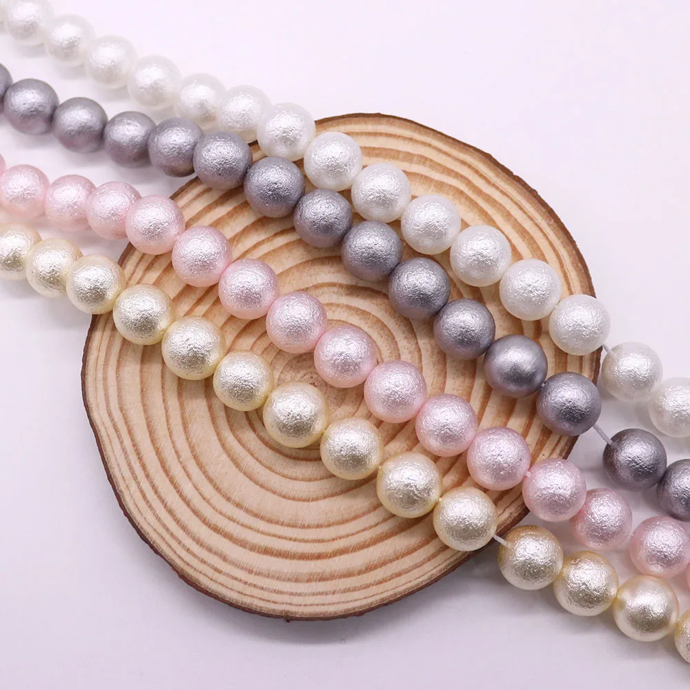 

12mm Large Size Glass Imitation Pearl Round Rough Surface Beads Colored Artificial Cotton Pearl Straight Hole Jewelry Accessory